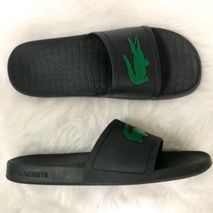 Lacoste Men's Black Slides W/ Green Gator Sz. By Measurement
